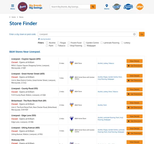 B&M Stores: Store finder