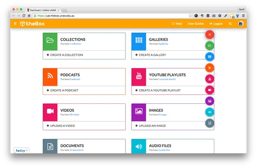 UNSW theBox: User dashboard